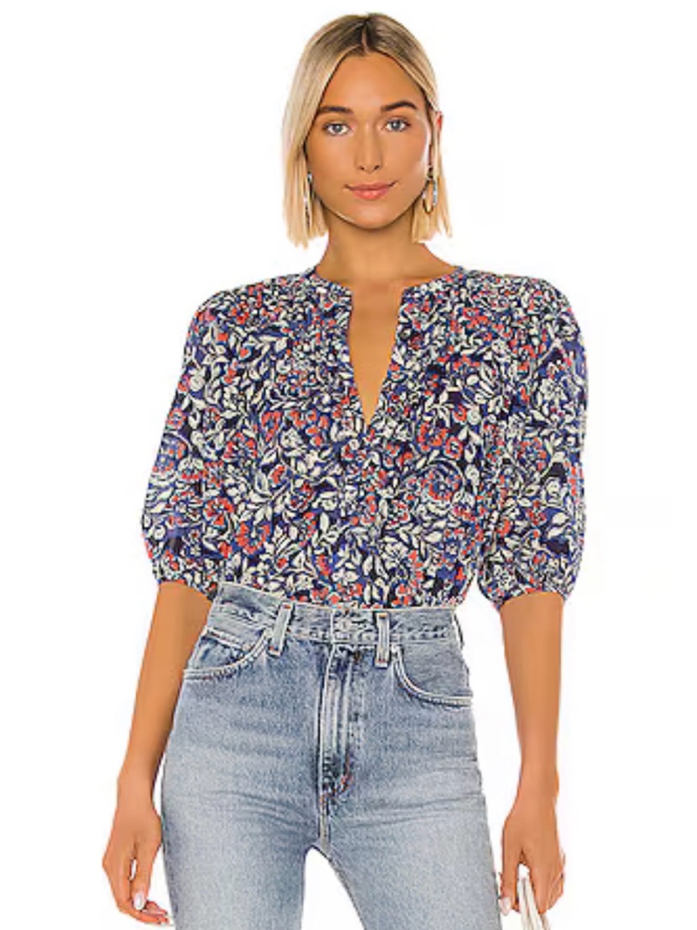 Velvet by Graham & Spencer Size XS Navy Block Print Top